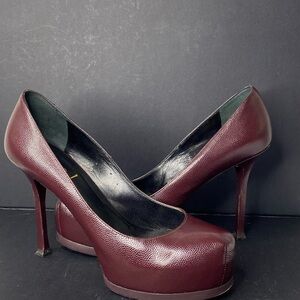 Yves Saint Laurent Tribtoo 80 Burgundy Leather Platform Stilettos